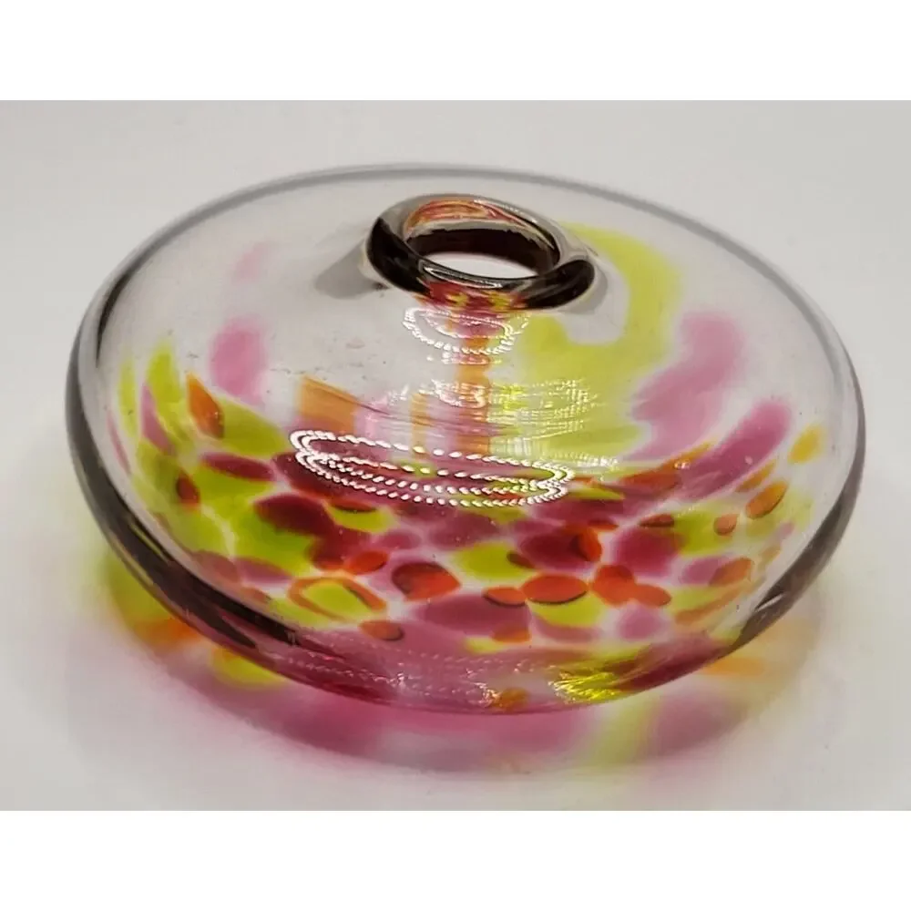 Hand Blown Art Glass Bud Vase Pink Yellow Controlled Bubble - Picture 2 of 4